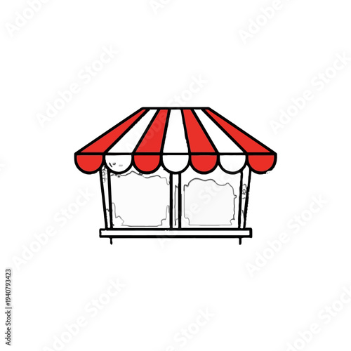 Red and white striped market stall or food cart illustration.