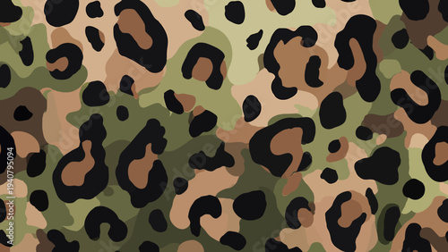 A seamless camouflage pattern with neon glow effect in green and black tones viewed from directly above