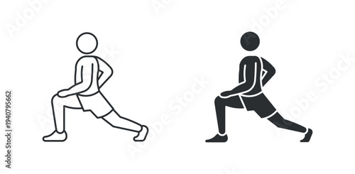 Lunge exercise icon set, fitness workout lunge training pose symbol, outline and solid silhouette style. Vector illustration.