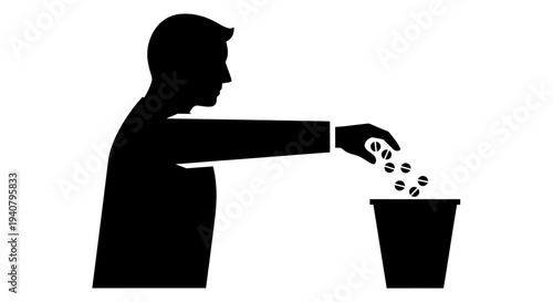 Man Silhouette Planting Seeds in Pot.