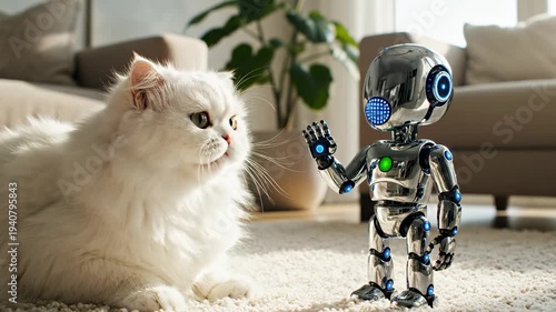AI robot communicates with a cat