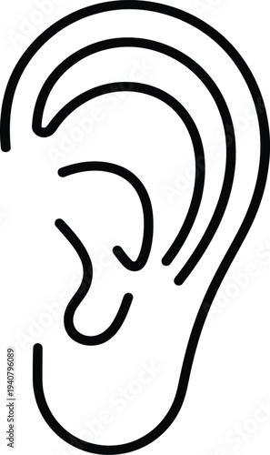 Human ear line art icon illustrating hearing sense and auditory canal anatomy