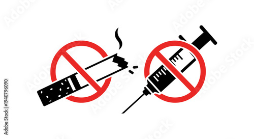 Cigarette and Syringe Prohibited Symbols.