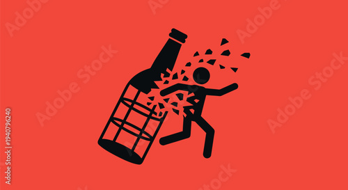 Shattered Bottle and Broken Glass Illustration.