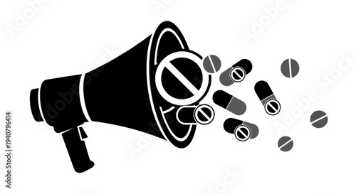 Megaphone Spilling Pills Medication Announcement.