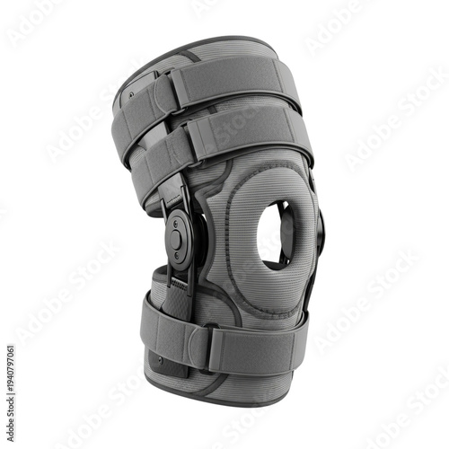 A knee brace with adjustable straps on a black background
