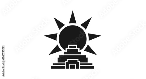 Simple Black Sun Icon on Pyramid Base.