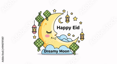 Eid Celebration Family Gathering with Lanterns and Calligraphy