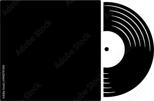 Vinyl Record in Sleeve Silhouette Vector – Retro LP Album Disc Icon