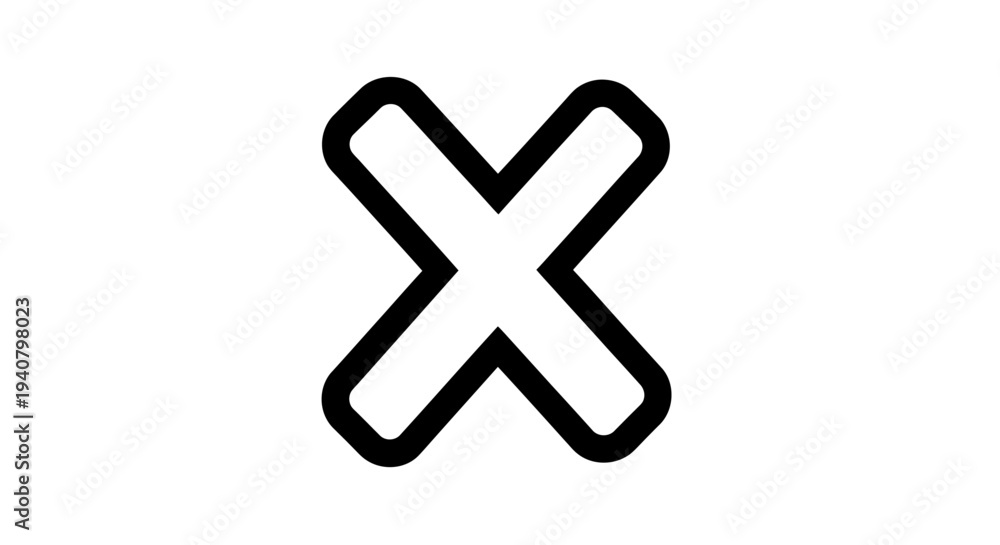 Obraz premium Simple Black Outline 'X' Mark Icon for Close, Delete, Error, Cancel, or Multiplication Symbol on White Background