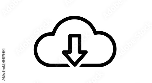 Cloud Download Icon Vector Illustration. Digital Data Transfer Symbol for Web, App Interface, and Online Storage Solutions.