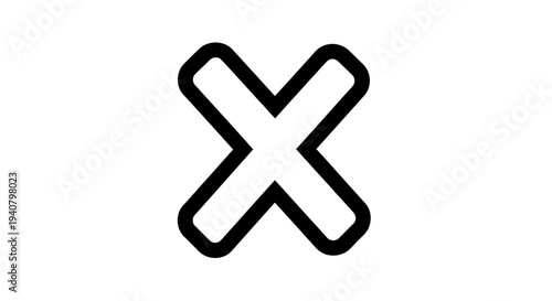 Simple Black Outline 'X' Mark Icon for Close, Delete, Error, Cancel, or Multiplication Symbol on White Background