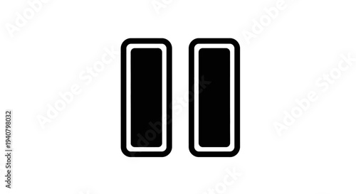Pause icon graphic for media player control. Black outline symbol on white background, representing a break or hold.