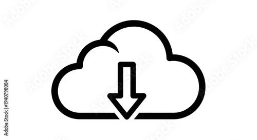 Cloud download icon with arrow, digital data transfer symbol for online storage, internet backup, and web services