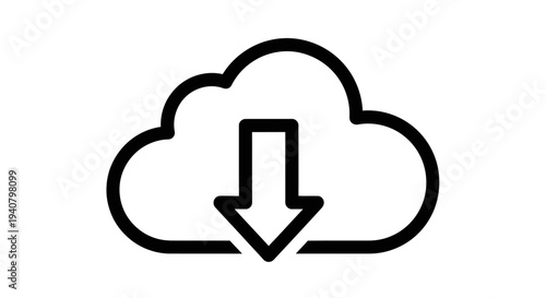 Cloud download icon with arrow for online storage, data transfer, internet, and saving files. Vector graphic.