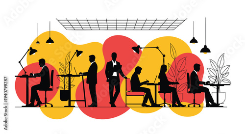 Set of office workers in modern workspace vector