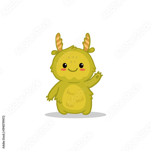 Cute cartoon monster on white background. Happy green Alien. Funny monster in flat style. Vector illustration
