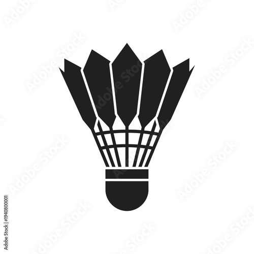 A simple black silhouette icon of a badminton shuttlecock, representing the sport and game