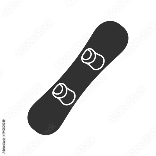 Simple graphic icon of a snowboard with bindings, perfect for minimalist winter sports designs, mountain recreation, and seasonal activity illustrations