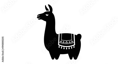 Black Llama Silhouette with Decorative Saddle.