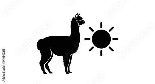 Llama Silhouette Standing Under Sun Symbol.
