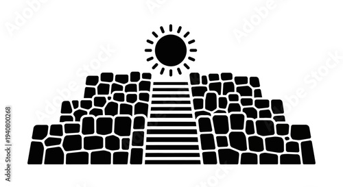 Stylized Pyramid with Sun Symbol Illustration.
