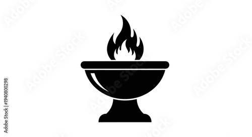 Black Silhouette of Burning Oil Lamp.