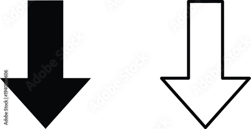 Black and white arrows pointing down isolated on transparent background, Vector