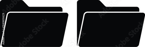 Black file folders icons isolated on transparent background, Vector