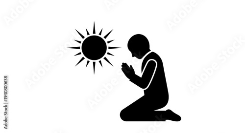 Man Kneeling Praying to the Sun.