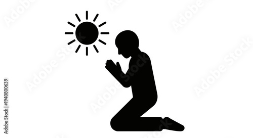 Person Kneeling in Prayer towards Sun.