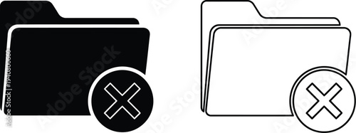 Delete file folder icons isolated on transparent background, Vector