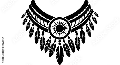 Dreamcatcher Necklace with Feathers and Sun Symbol.