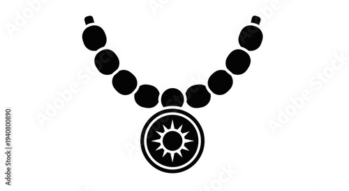 Black Necklace with Sun Pendant Illustration.