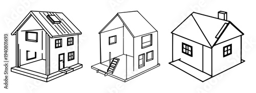 3D-printed house model set with a geometric vector icon featuring construction technology, architectural innovation, design templates with modern engineering and housing development