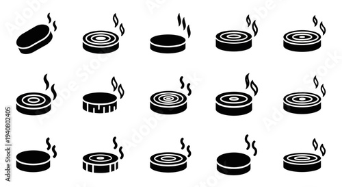A collection of various hot coals and ashes in different states, depicted from a straightforward top-down viewpoint