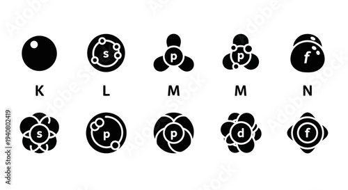 Molecular structures and atomic models with letters labeled in simple black illustrations