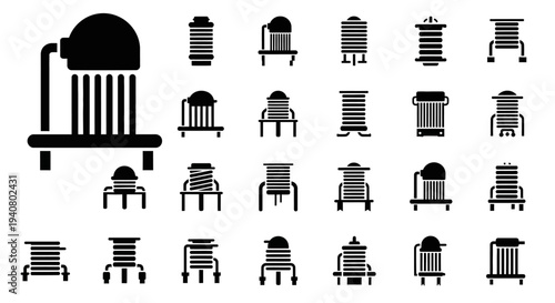 Collection of various radiator icons displayed in a grid pattern on a plain background