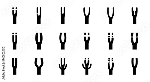 Collection of various cactus silhouettes arranged in a grid pattern against a plain background from a straightforward viewpoint