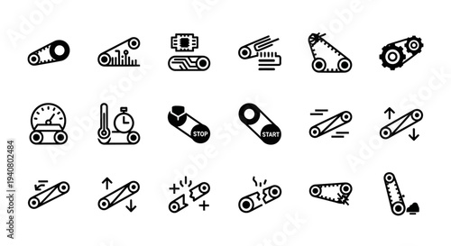 Collection of mechanical parts illustrations showcasing various components and mechanisms in a detailed line art style
