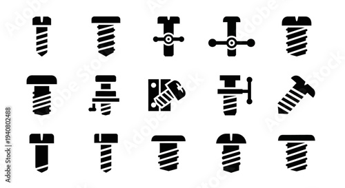 Collection of various plumbing fixtures and tools illustrated in black and white stripes