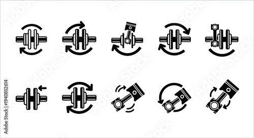 Collection of dumbbell icons in various orientations and styles, showcasing fitness and exercise, in a simple black and white graphic illustration
