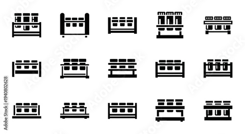 Collection of various bed designs illustrated in black and white from different viewpoints