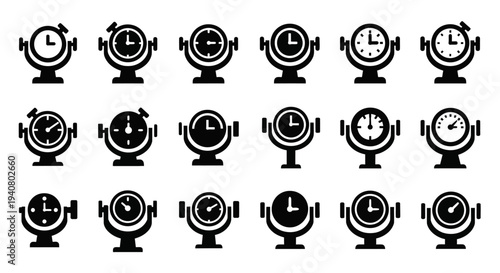 Collection of Various Clock Icons Displayed in Grid Formation