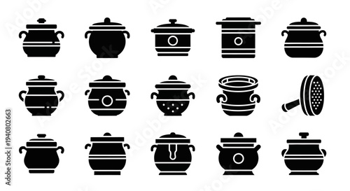 Collection of Various Kitchen Utensils and Cookware Icons Displayed in a Grid Layout