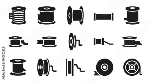 Collection of spool icons representing various thread and wire types displayed on a clean white background