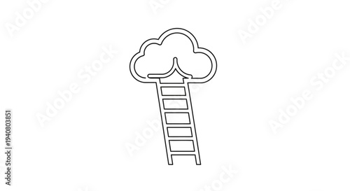 Simple Line Drawing of Ladder Reaching Cloud.