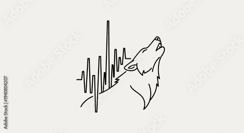 Wolf Howling with Sound Wave Illustration.