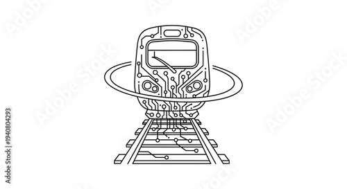 Front View of Train on Railway Tracks.