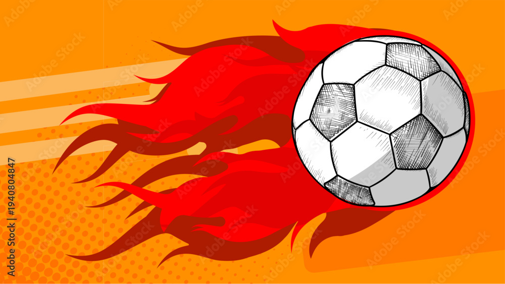 Fototapeta premium Burning soccer ball banner, vector illustration